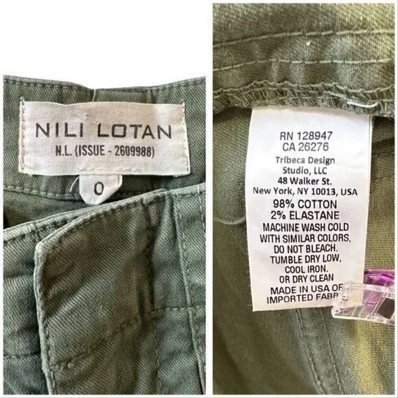 Nili‎ Lotan Jenna Pant With Side Tape, Camo Green with red tape, Size 0